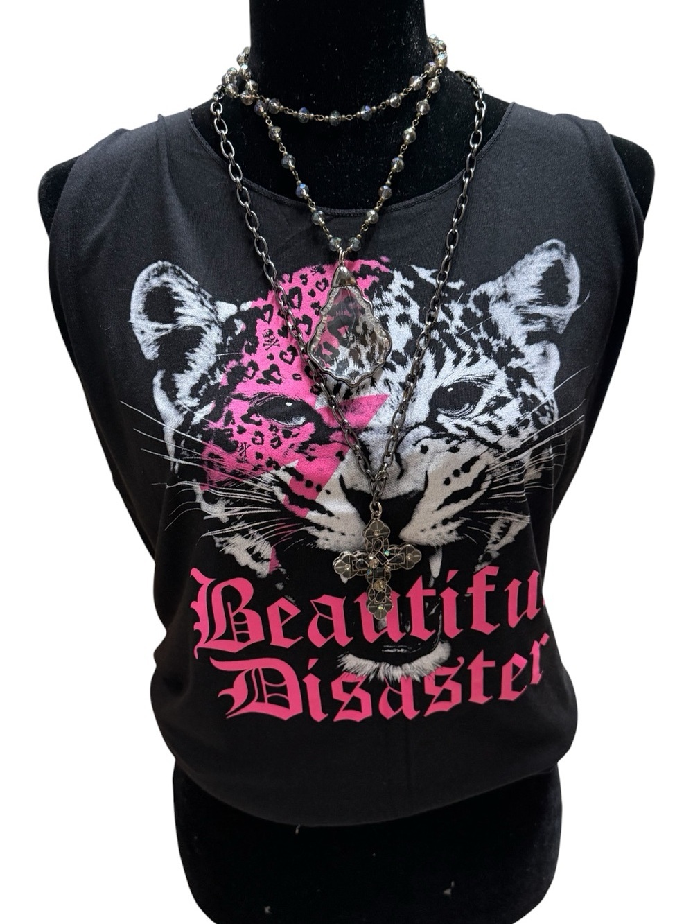 Beautiful Disaster pink and black cheetah tank from the Fierce collection 2X